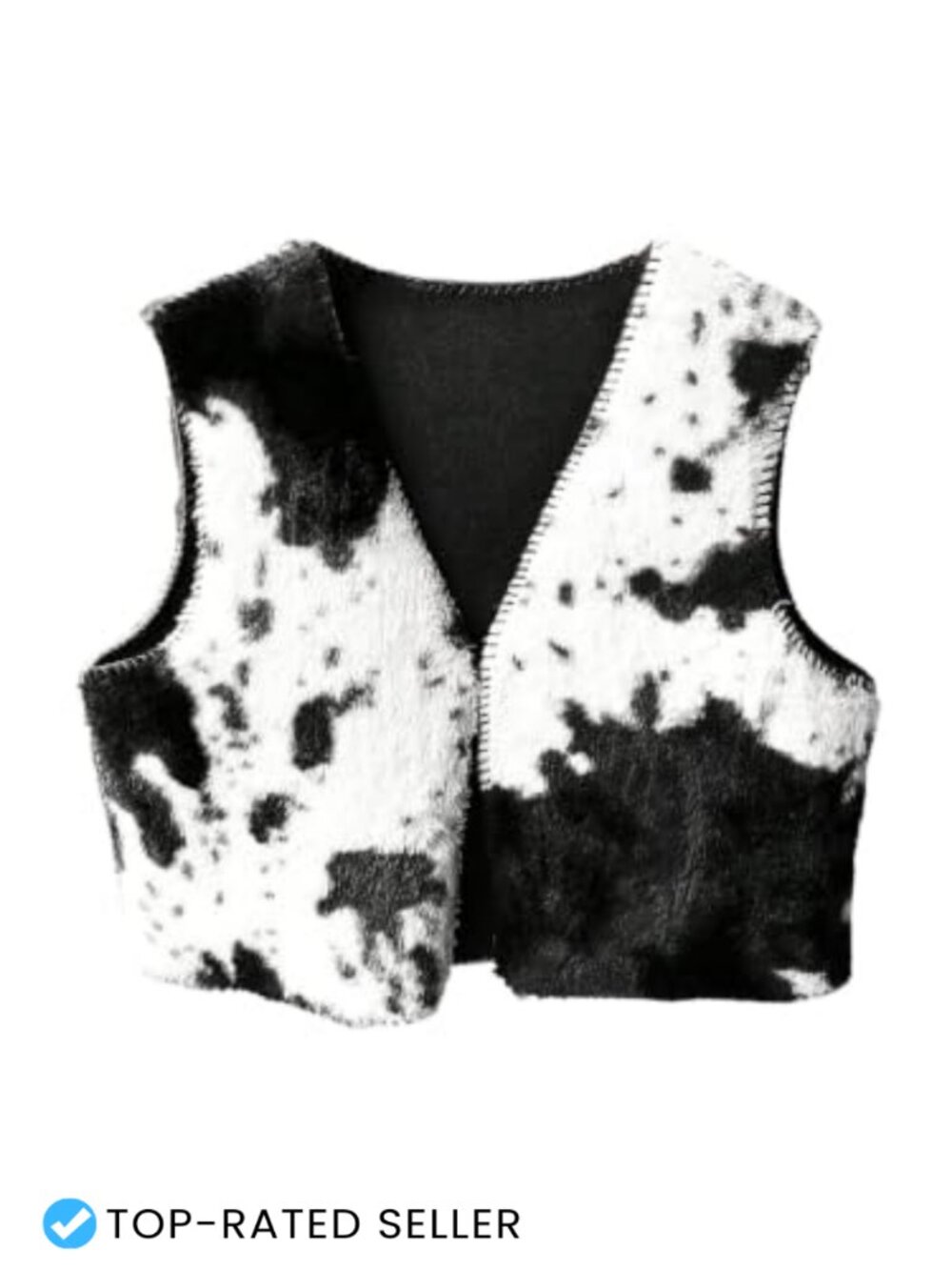 Fuzzy Cow Print Open Front Sleeveless Vest Crop Top Western Cosplay